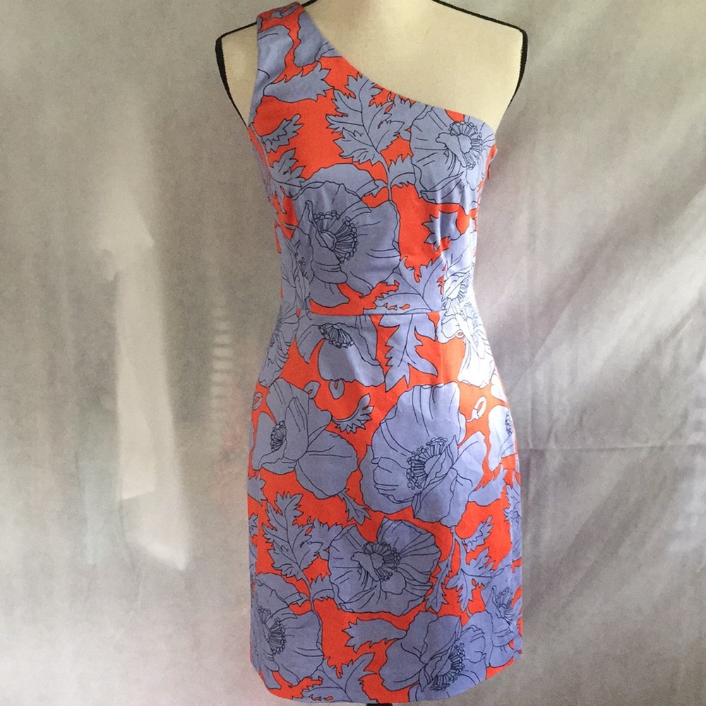 NWT J.CREW One Shoulder Floral Dress Size 2 Coral Blue Resort Wedding Guest